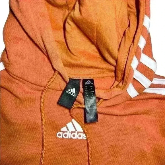 Adidas Hoodie Girls (12-14) Medium Orange White Sweatshirt  Jacket Crop Top - Picture 4 of 6